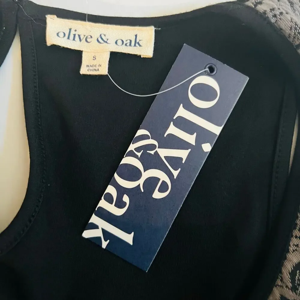 Olive & Oak Floral Colorblock Sleeveless Dress Size S Small NWT Black Cream